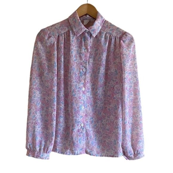 Vintage London Look Pastel Floral Blouse Size Small Coquette Soft Girl 80s Fairy - Picture 1 of 13